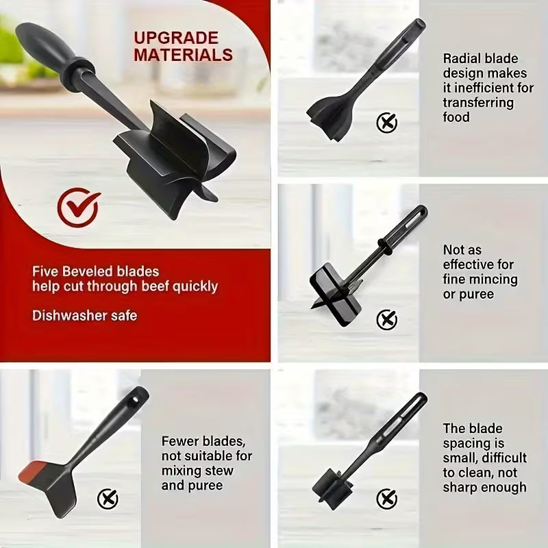 Professional Meat Chopper & Potato Masher – BPA-Free Heat Resistant Nylon Burger Grinder Tool