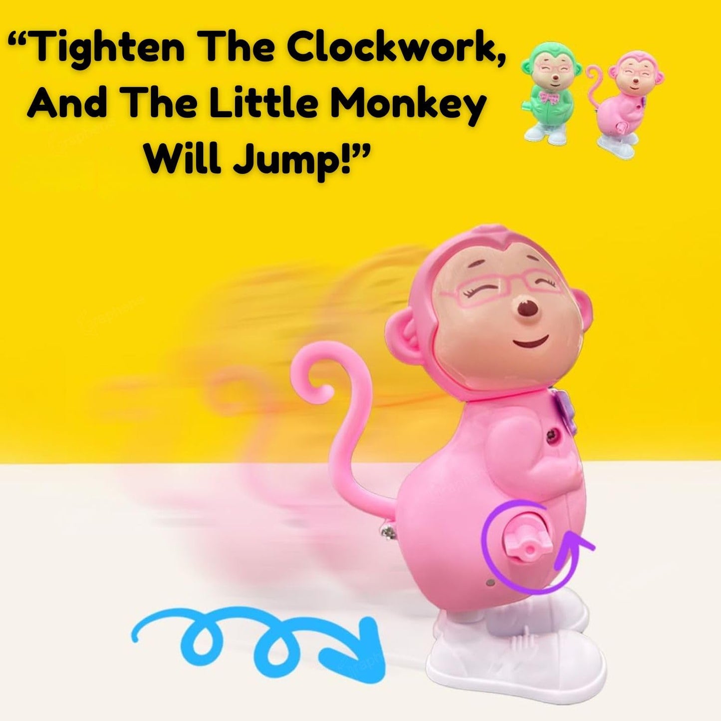 Wind-Up Monkey Toy with Key Jumping & Rotating Head Clockwork Animal Toy for Kids Toddlers Boys & Girls Key Operated Monkey Battery Free
