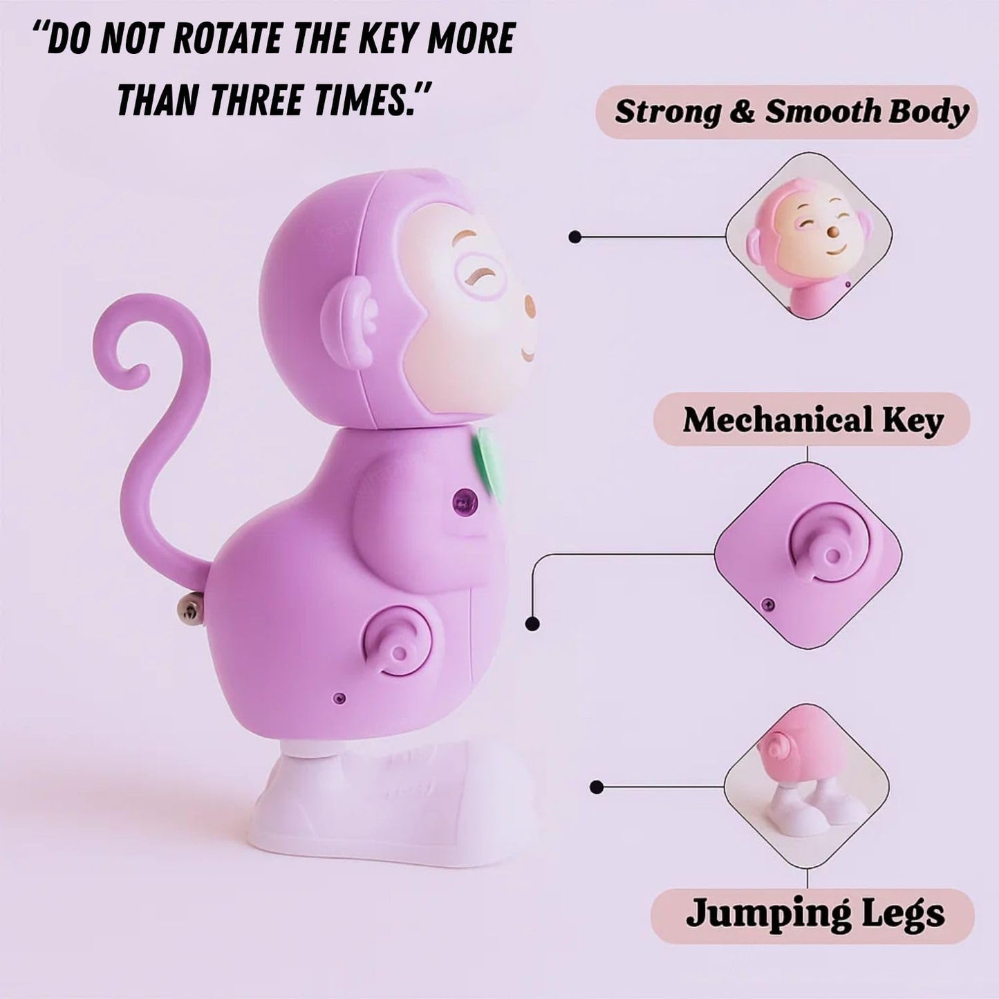 Wind-Up Monkey Toy with Key Jumping & Rotating Head Clockwork Animal Toy for Kids Toddlers Boys & Girls Key Operated Monkey Battery Free