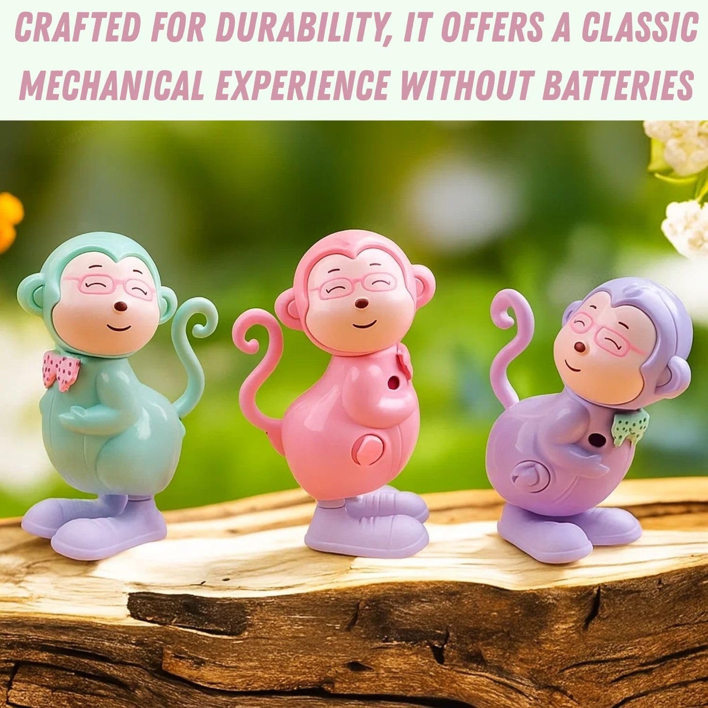 Wind-Up Monkey Toy with Key Jumping & Rotating Head Clockwork Animal Toy for Kids Toddlers Boys & Girls Key Operated Monkey Battery Free