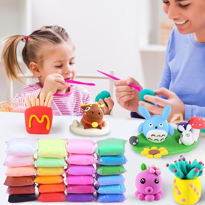 BUY 12 GET 12 FREE -  Air Dry Clay for Kids with 6 Sculpting Tools - Creative Art & Crafts Play Dough Birthday Return Gift for Boys and Girls