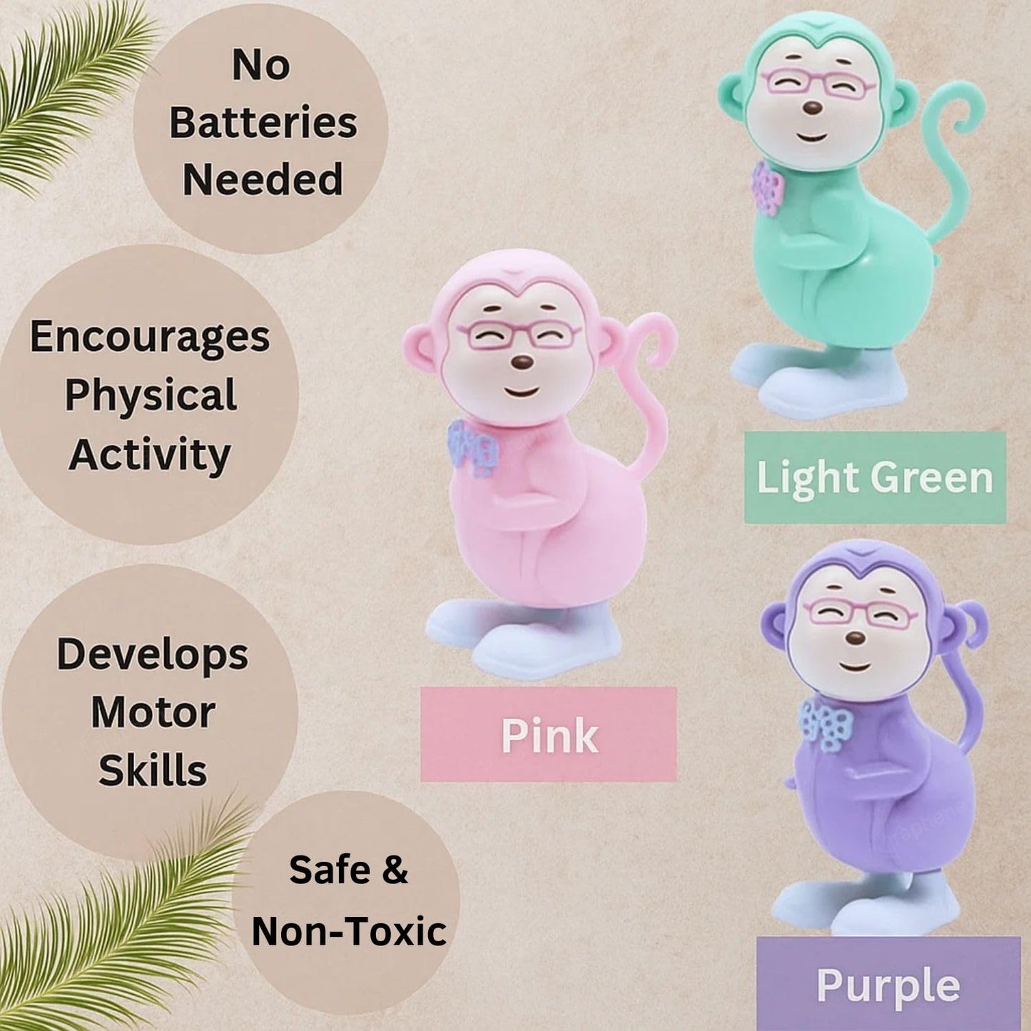 Wind-Up Monkey Toy with Key Jumping & Rotating Head Clockwork Animal Toy for Kids Toddlers Boys & Girls Key Operated Monkey Battery Free