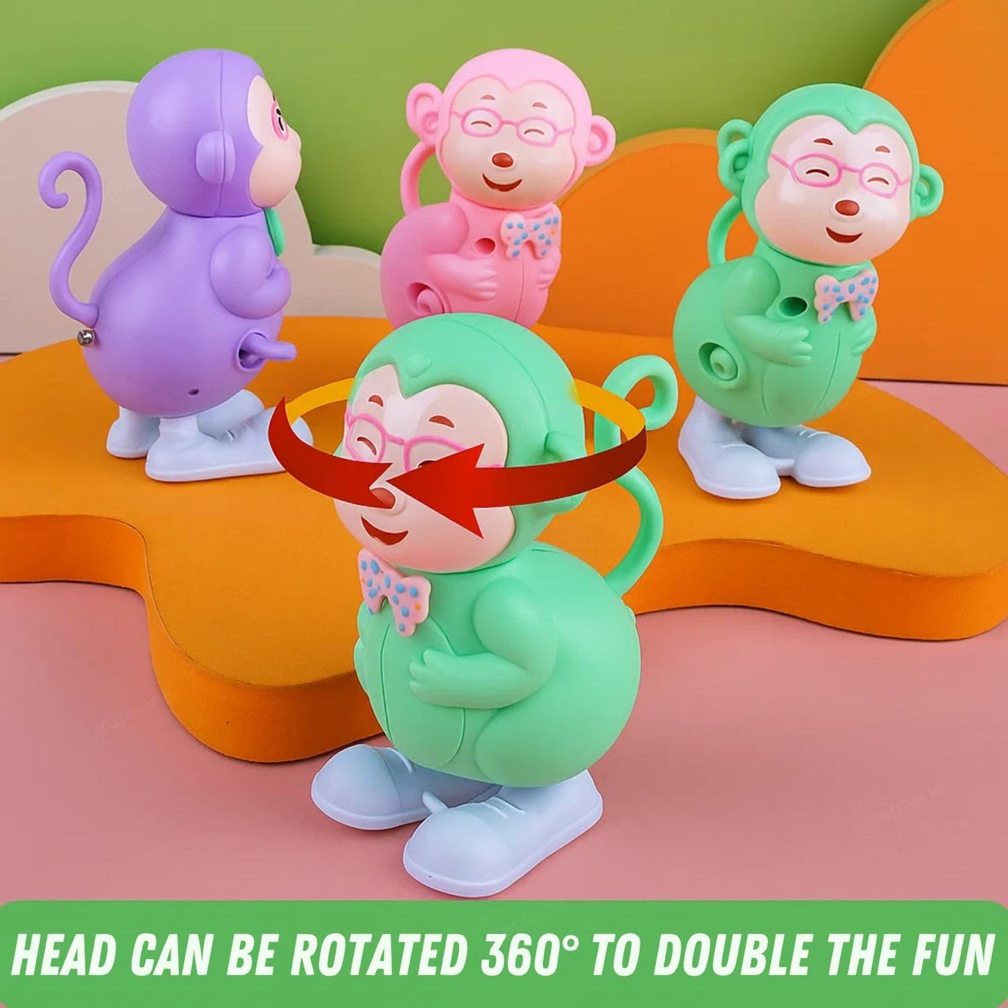 Wind-Up Monkey Toy with Key Jumping & Rotating Head Clockwork Animal Toy for Kids Toddlers Boys & Girls Key Operated Monkey Battery Free