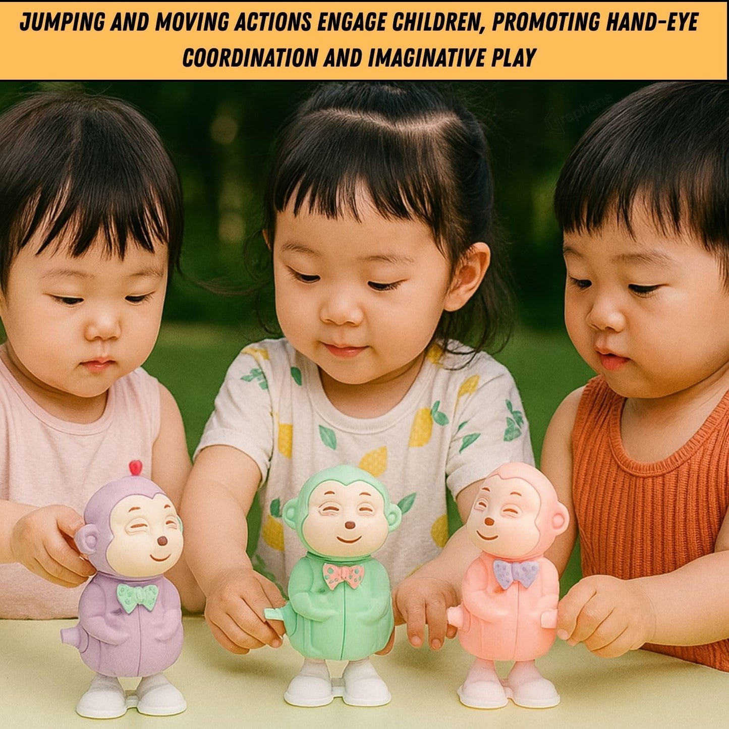 Wind-Up Monkey Toy with Key Jumping & Rotating Head Clockwork Animal Toy for Kids Toddlers Boys & Girls Key Operated Monkey Battery Free