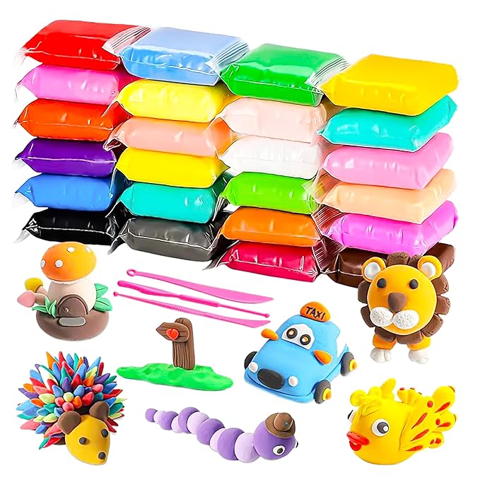 BUY 12 GET 12 FREE -  Air Dry Clay for Kids with 6 Sculpting Tools - Creative Art & Crafts Play Dough Birthday Return Gift for Boys and Girls